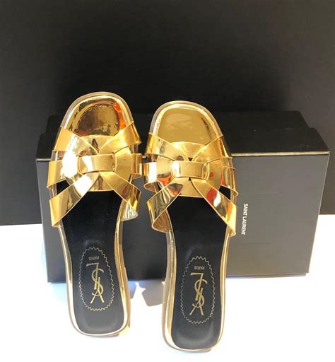 gold shoe yves saint laurent|yves laurent sandals.